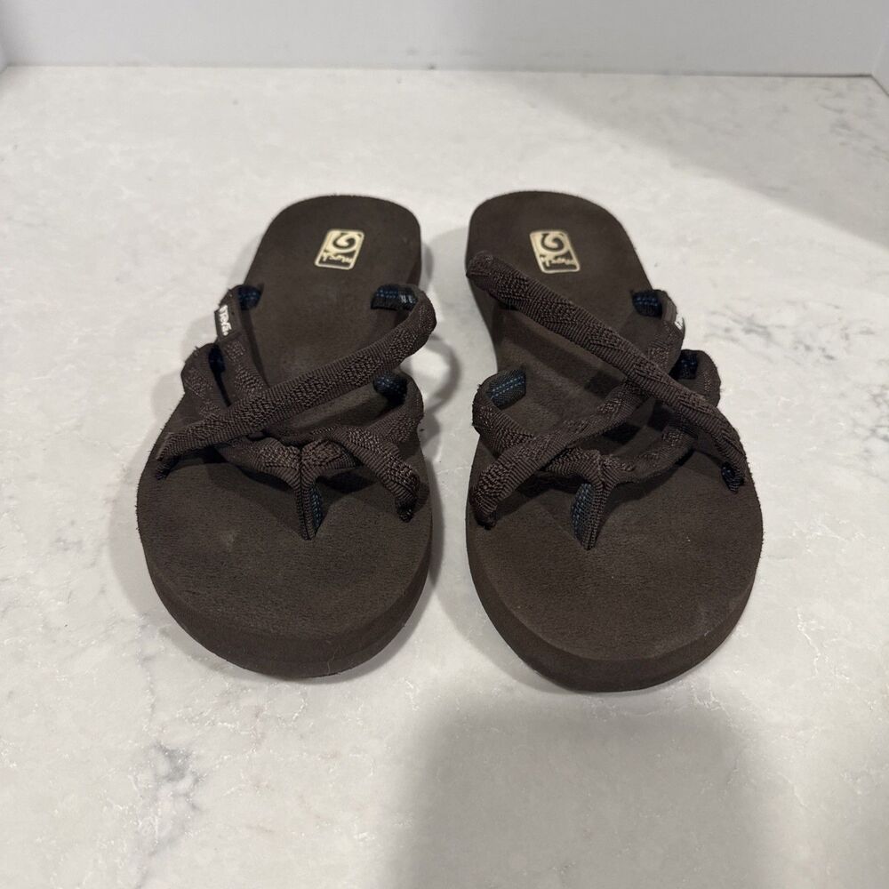 Teva Olowahu Strappy Beach Sandals Slides Womens Size 8 Brown Lightweight